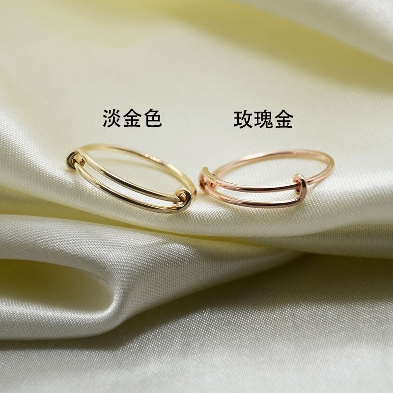 不褪色~时尚玫瑰金美国14k包金可调节戒指纤细精致关节戒叠戴