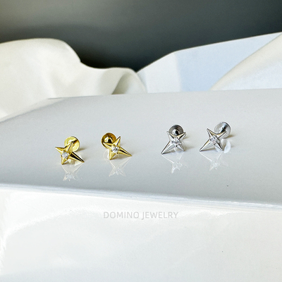 四芒星耳钉防扎镶钻S925纯银女