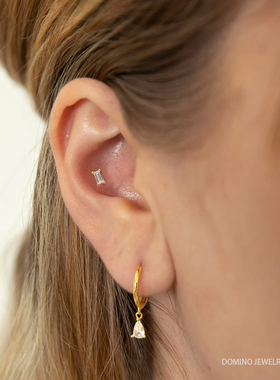 通体S925纯银椭圆钻吊坠耳环气质极简ins水滴闪钻小耳圈耳饰女