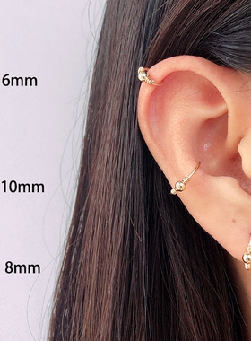 迷你金珠金豆豆小耳圈男 美国14K包金S925纯银小圈圈圆圈耳环耳饰