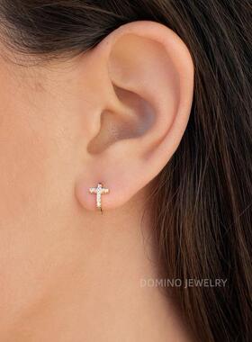 镶钻十字架耳扣S925纯银防敏锆石耳环女时尚简约设计耳圈耳饰品