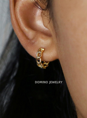 S925纯银链条环耳扣欧美气质ins潮流养耳洞耳环情侣小耳圈金色银