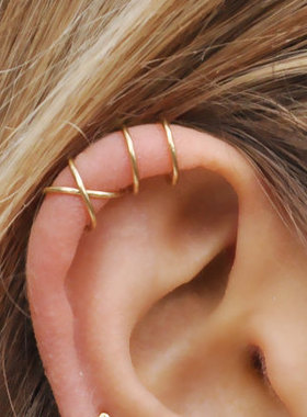 Ear Cuff 美国14K包金925银耳夹女 双线无耳洞耳骨夹耳环耳勾