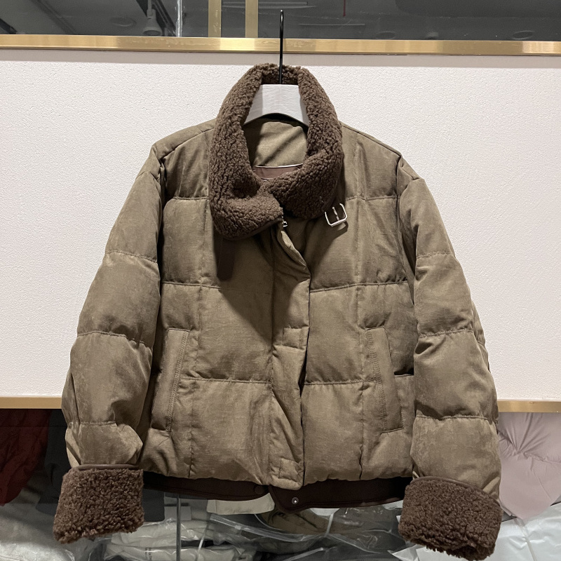 羊羔毛毛领短款羽绒服女鸭绒外套