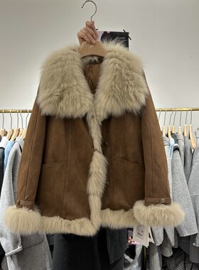 皮草麂皮绒90白鹅绒内胆羽绒服女