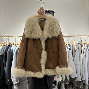 欧货狐狸毛大毛领奢华皮草麂皮绒90白鹅绒内胆羽绒服女2025冬装新