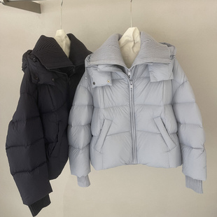 82FD010欧货2025冬装新款韩版宽松针织领短款白鸭绒外套羽绒服女