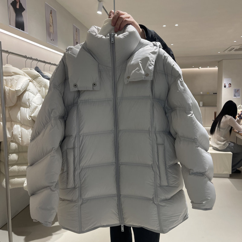 泡芙感白鹅绒羽绒服连帽外套