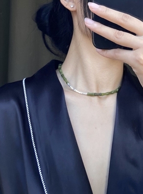 LYUMIN 墨竹系列 原创新中式玉石竹节项链小众简约气质银饰锁骨链