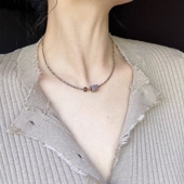 LYUMIN秋词原创新中式 极简风古董米珠拼接方块玛瑙石小众特色项链