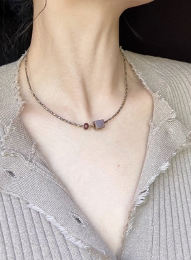 LYUMIN秋词原创新中式极简风古董米珠拼接方块玛瑙石小众特色项链