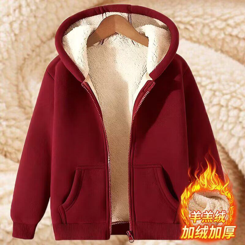 秋冬季连帽拉链羊羔绒卫衣女士休闲大码潮流百搭加绒开衫外套上衣