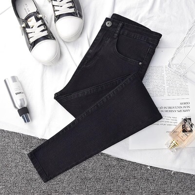外贸原单尾货清仓处理紧身九分牛仔裤女纯色高腰显瘦铅笔裤小脚裤