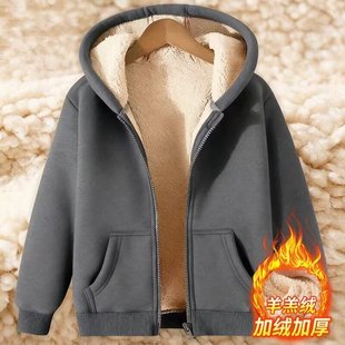 冬季新款开衫羊羔绒卫衣女纯色宽松大码加厚上衣百搭连帽加绒外套