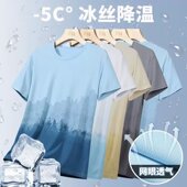 尾货撤柜外贸冰丝短袖 体恤渐变速干上衣服 女款 t恤女夏季 凉感半袖