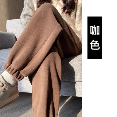 2024摇粒绒运动裤女秋冬宽松休闲加厚防风保暖棉裤束脚加绒卫裤子