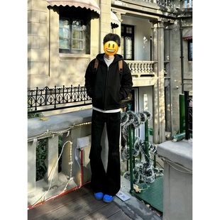 cleanfit黑色柳叶弯刀牛仔裤男女秋季修身显瘦裤子美式高街微喇裤