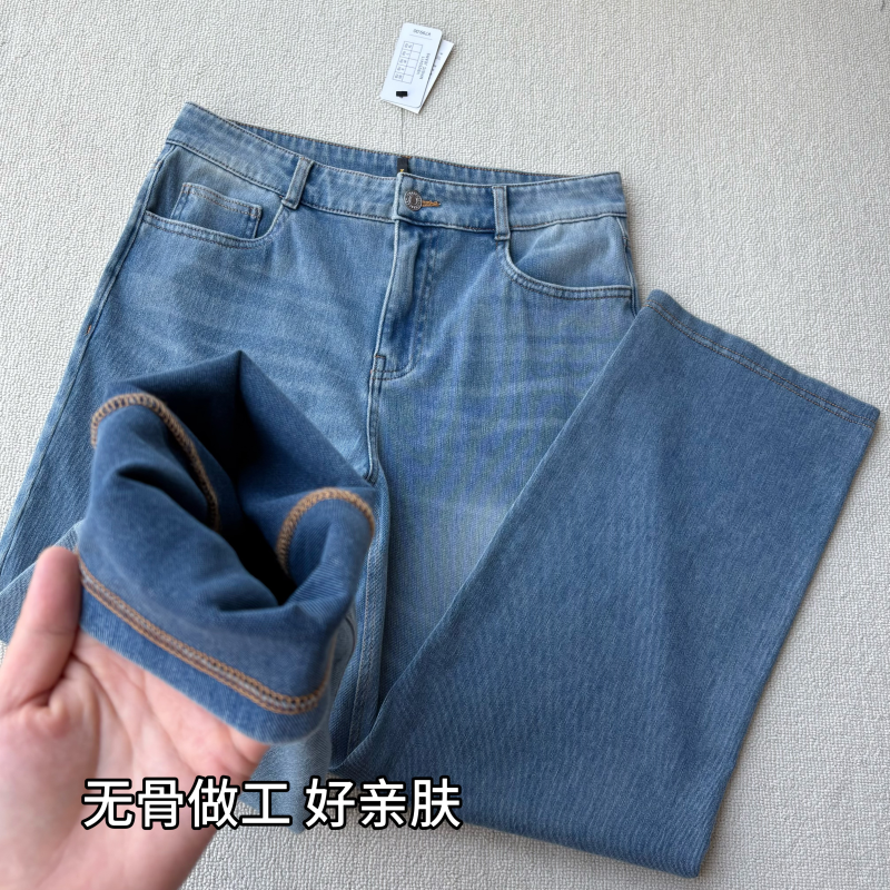 透气薄款9分蓝 直筒裤休闲小个子窄版垂感阔腿裤棉弹力软牛仔裤女