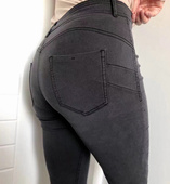 子女 9分裤 C家高腰提臀四面弹软牛仔裤 烟灰色紧身小脚显瘦显高修身