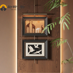 中古风玄关走廊过道装饰画带灯光挂画酒店会所背景墙面装饰壁灯