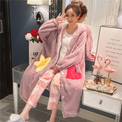 珊瑚绒保暖睡袍孕妇加长款家居服