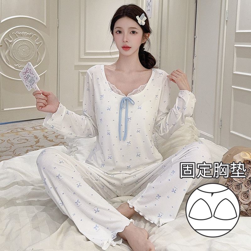 带胸垫莫代尔睡衣女春秋两件套超柔软性感轻奢高级感夏家居服套装