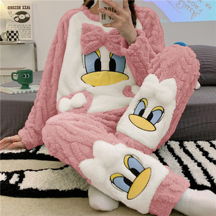 可外穿睡衣女冬天加厚保暖珊瑚绒2026年新款 加绒法兰绒家居服套装