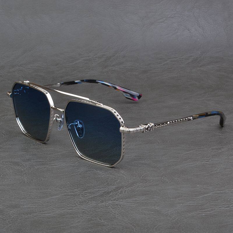 纯钛偏光飞行员太阳镜女潮流大脸百搭个性超轻墨镜男复古开车黑超