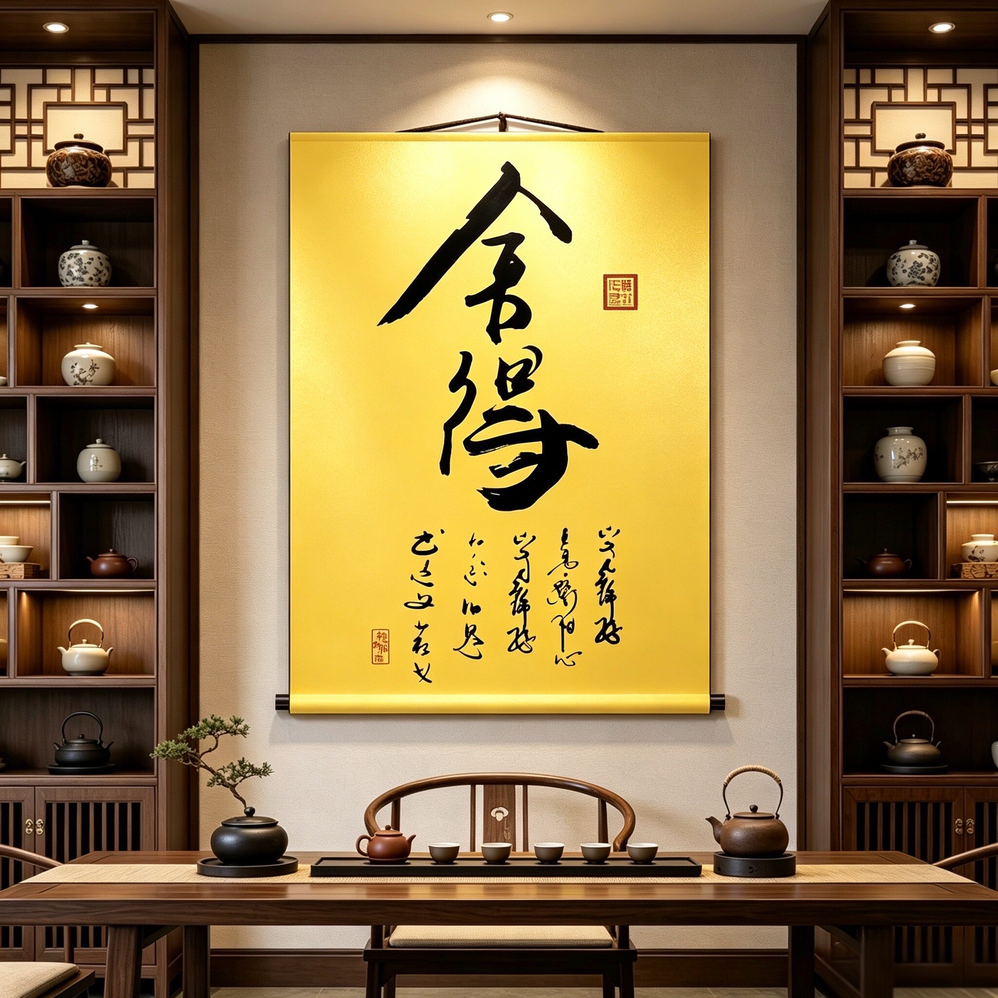 禅意舍得字书法挂画新中式茶室客厅玄关装饰画静心竖版卷轴字画