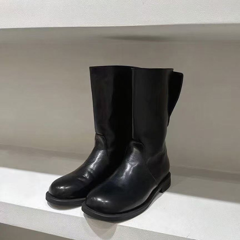韩版howus靴小众两穿慵懒套筒百搭新款中筒靴圆头厚底骑士靴女