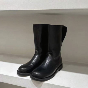 韩版howus靴小众两穿慵懒套筒百搭新款中筒靴圆头厚底骑士靴女