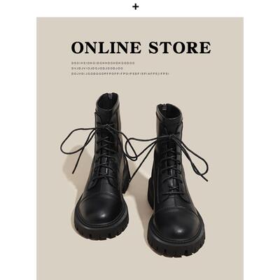 不二鞋坊马丁靴女2024年新款秋季加绒英伦厚底真皮内增高显瘦短靴