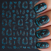 新中式 国风清新镭射幻彩复古金色蓝色弧形花纹小花星芒线条背胶贴