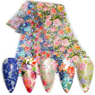 春季小清新浪漫小碎花玫瑰蝴蝶花卉美甲水转印星空纸