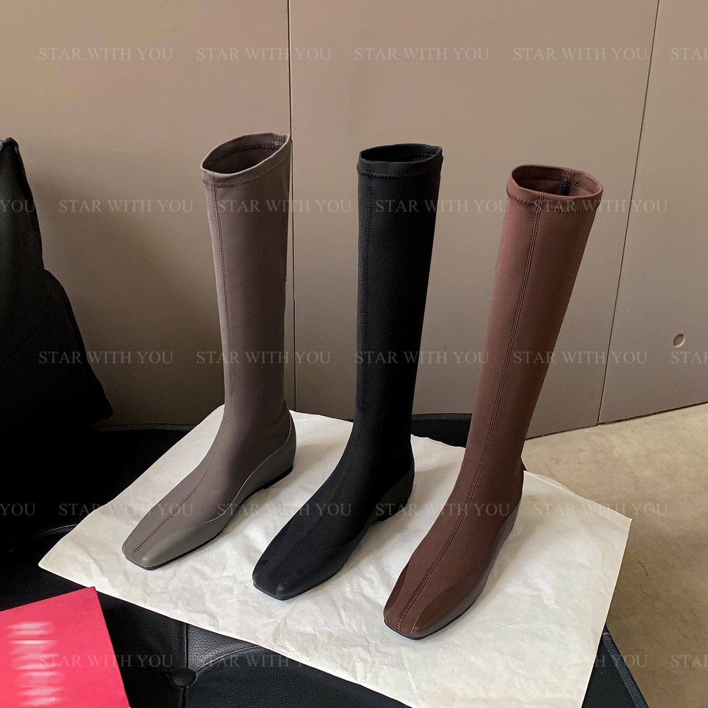 【星星STAR】内增高弹力显瘦百搭瘦瘦靴极简高级感高筒4cm