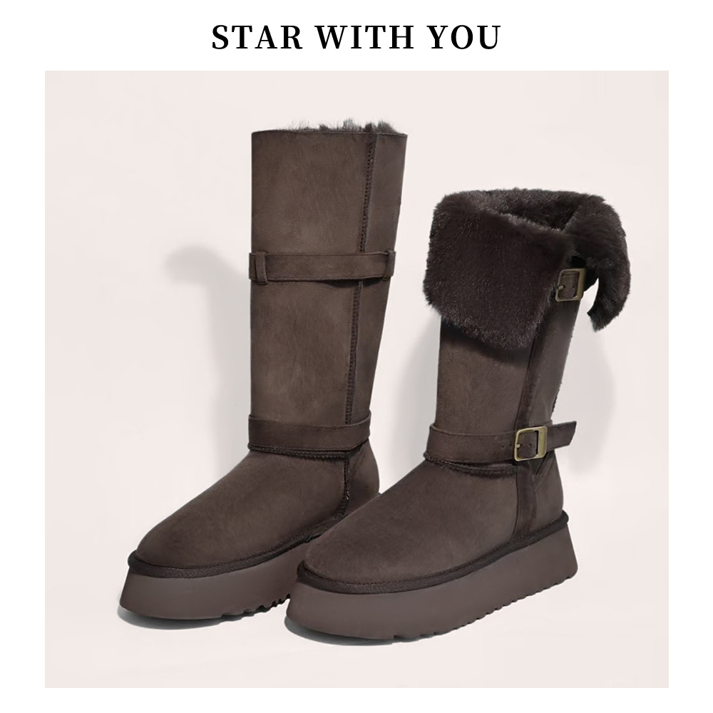 【STAR】定制小众时尚新款厚底小个子增高加厚保暖百搭雪地靴4cm