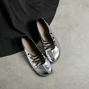 百搭休闲圆头单鞋 真皮英伦风小众交叉绑带复古时尚 2cm STAR