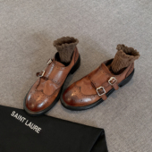 4cm 英伦风雕花复古皮带扣布洛克重工擦色皮鞋 STAR 知识分子