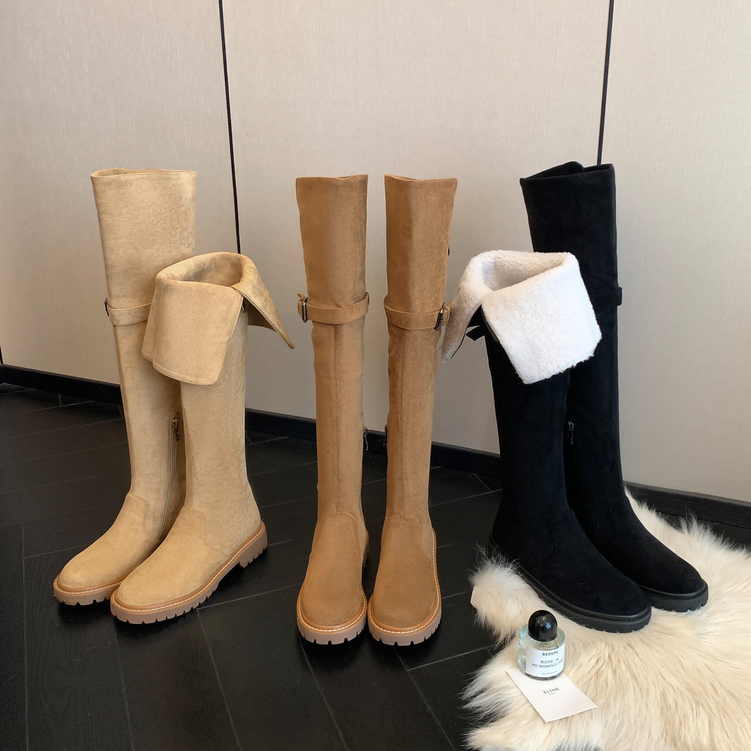 【STAR】两穿翻折过膝美拉德厚底加绒长靴显瘦复古休闲靴3cm,女鞋,时装靴,淘宝优惠券,粉丝福利购,淘宝优惠卷