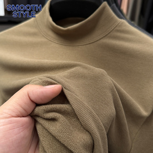 t恤 秋冬半高领裸感无痕高端内搭保暖双面绒长袖 真德绒打底衫 男士