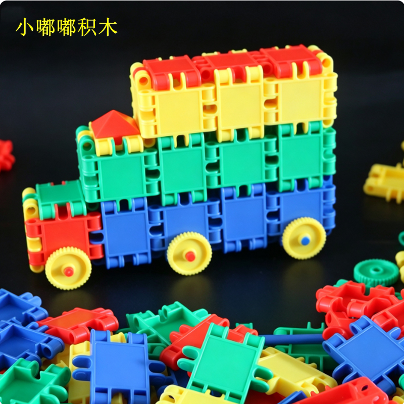 小嘟嘟积木带轮方块拼装带轮小车