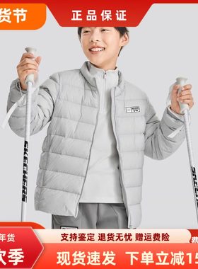 Skechers斯凯奇新款男女童舒适保暖耐穿梭织短款羽绒外套P424K057