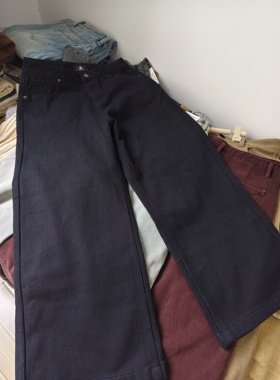 特清/GD家深蓝色植绒牛仔裤女秋冬加厚休闲裤XL码腰74臀围108长96