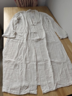 外套 盘扣开衫 特清 文艺素雅白色棉麻中长款