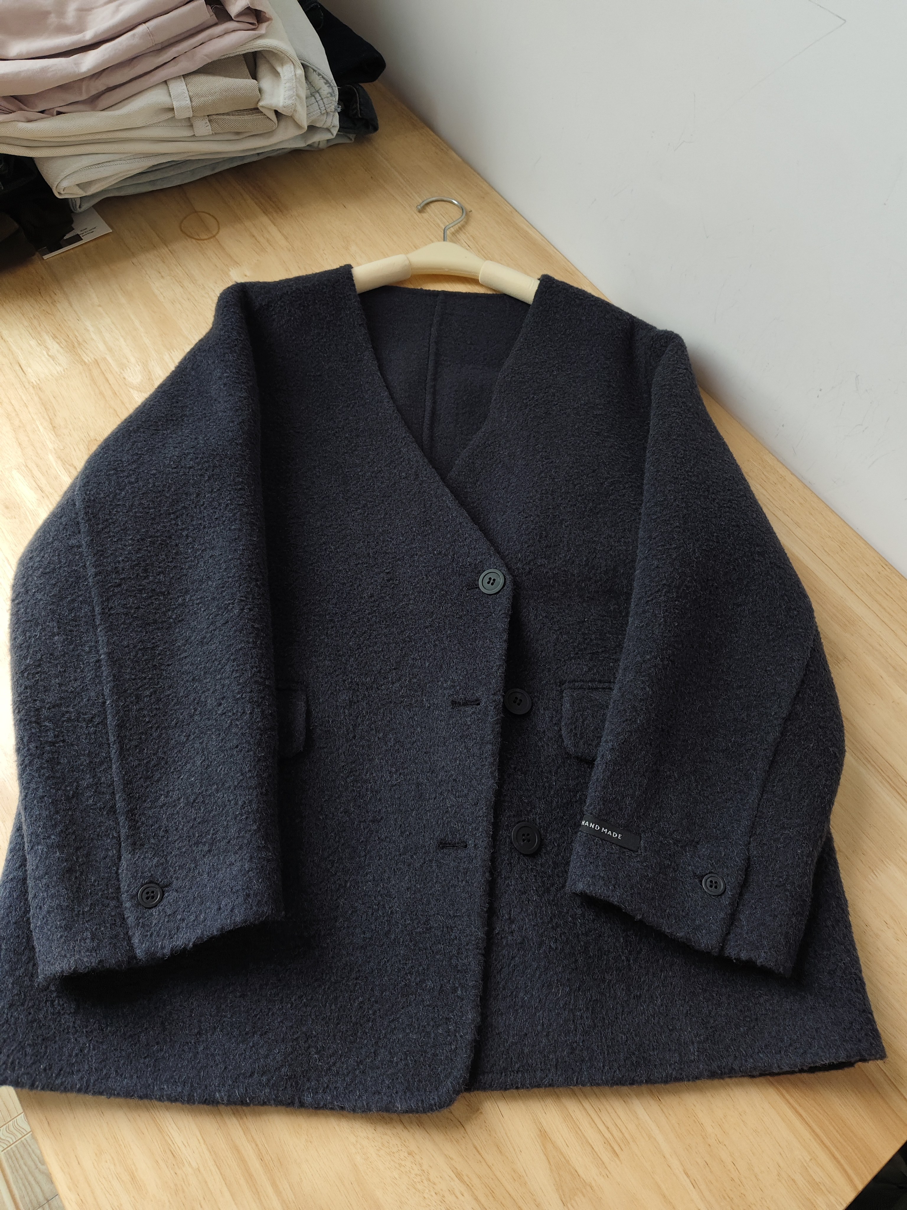 特清/简约气质v领毛呢外套女秋冬/料子很柔软舒服/胸围120衣长70