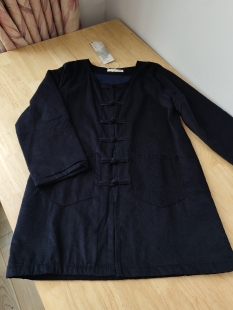 特清 春秋 文艺复古灯芯绒盘扣外套女中长款