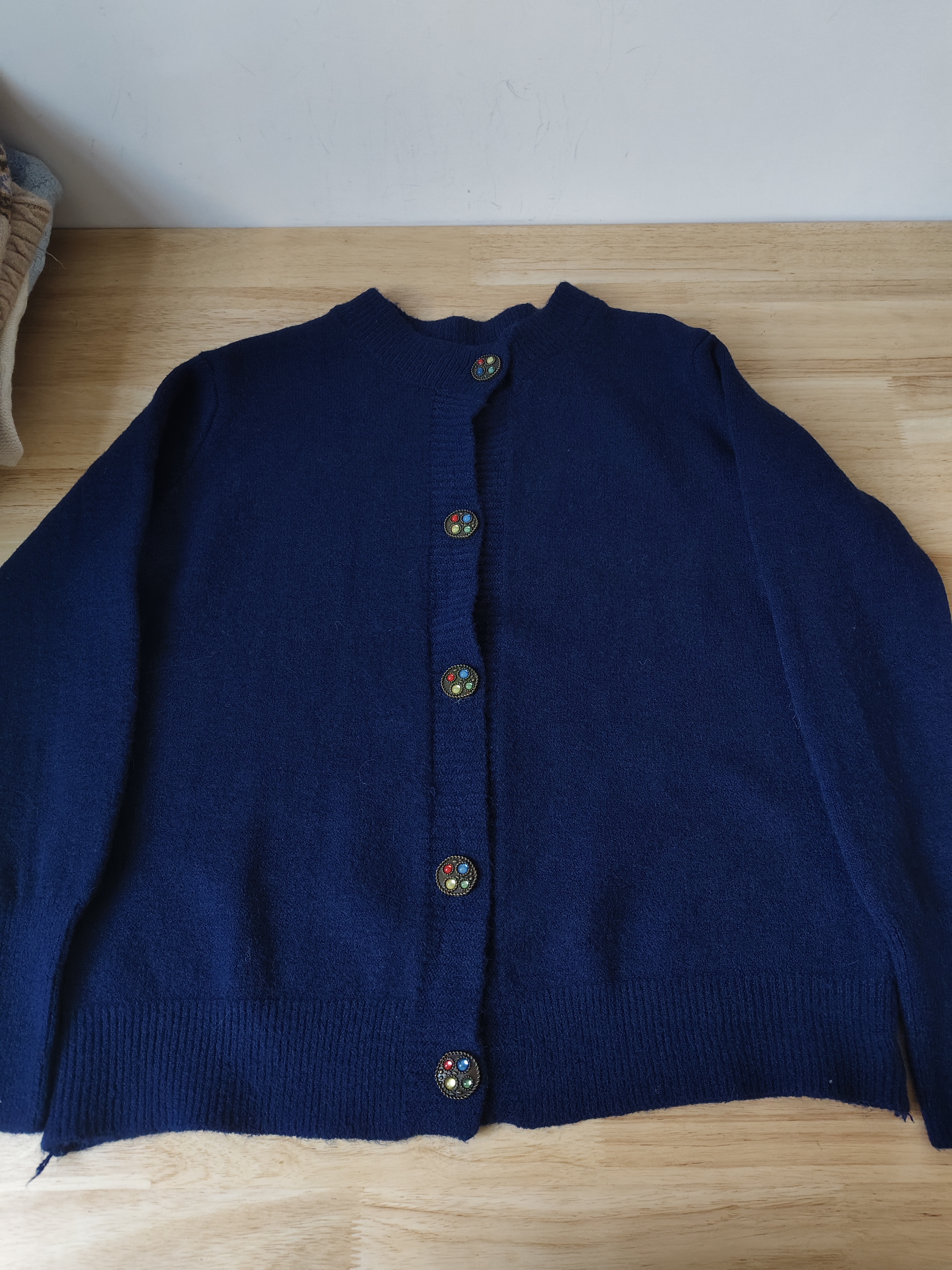 特价清/复古藏蓝色圆领针织开衫外套女秋冬款胸围102 衣长58