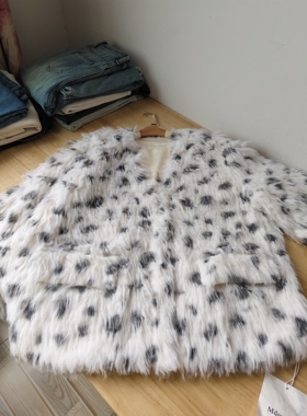 特清/摩登197宽松韩范毛毛外套女秋冬花白灰色仿皮草 胸围126长70