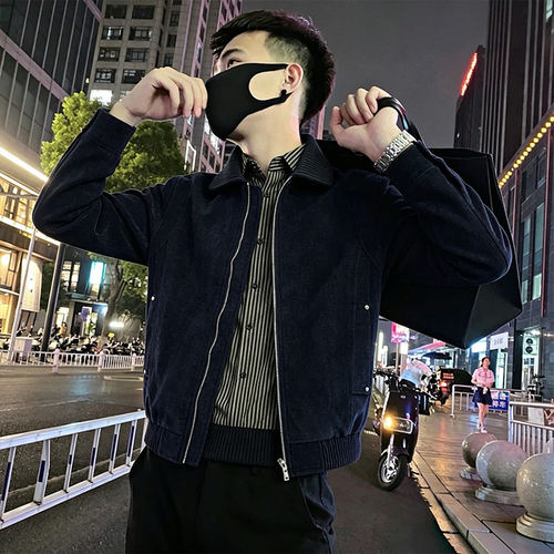小码男士拼接翻领外套XS号高级感潮牌美式复古休闲褂子S痞帅夹克