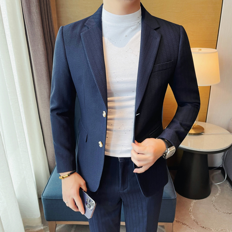 小码偏瘦男西装服饰XS小号160矮个子修身穿搭单西帅气华夫格外套